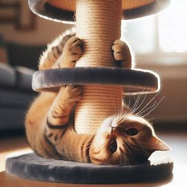 a cat lying on a cat scratcher