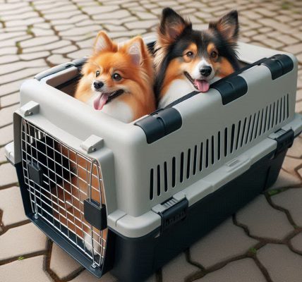 a box with two dogs inside